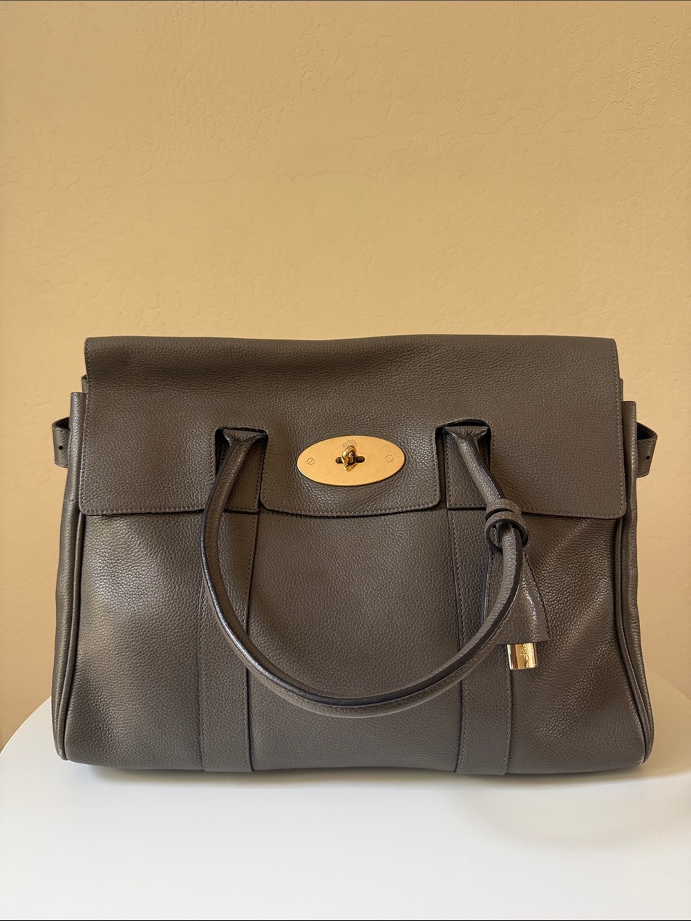 Mulberry Dark Grey Leather Satchel Bag with Gold Hardware
